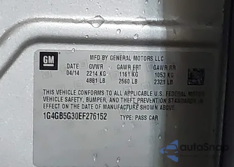 2014 Buick Lacrosse Leather Group из США, поврежденный, VIN 1G4GB5G30EF276152